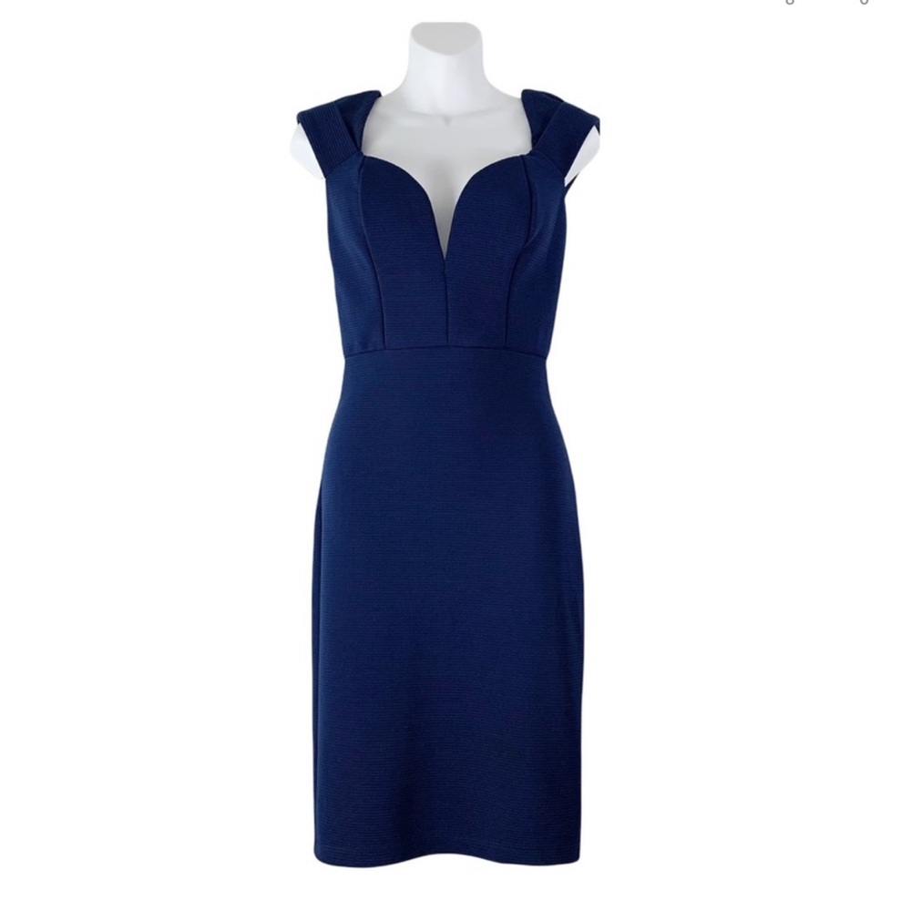 Lulu’s Cocktail Dress Navy Blue Plunge Neck Sleeveless Sheath Women’s Size Small